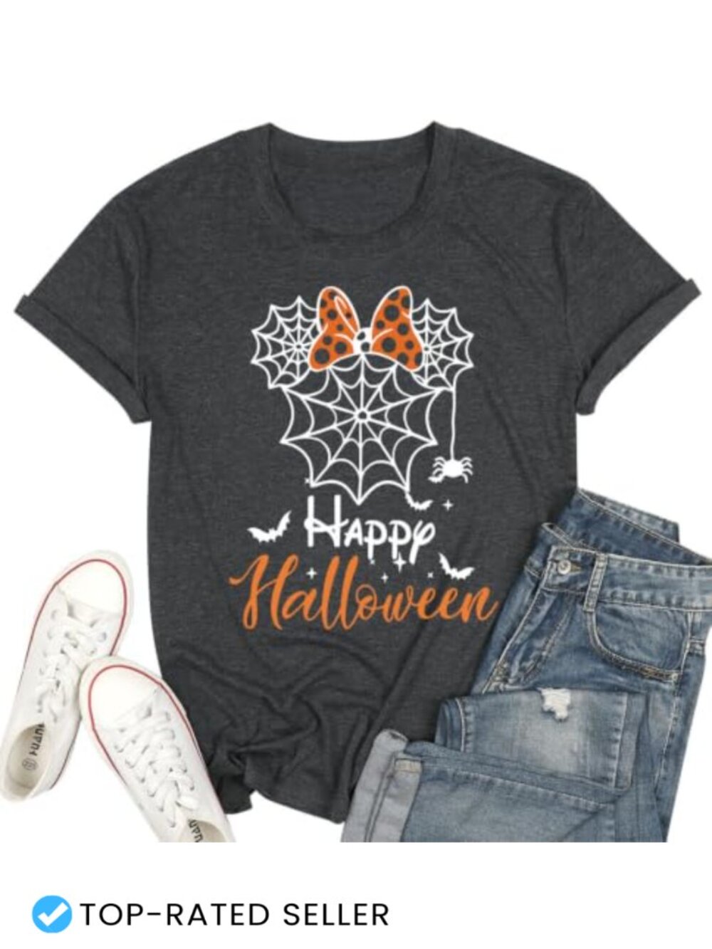 Funny Halloween Ghost Pumpkin Spider Web Graphic Tee Cotton Blend T-Shirt for
